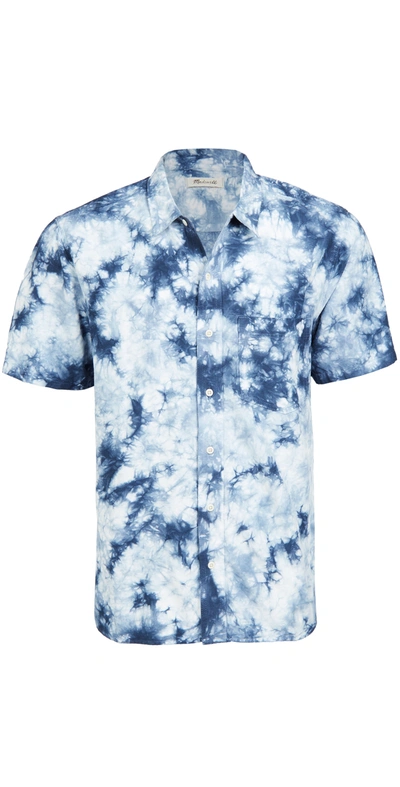 Madewell Indigo Tie Dye Perfect Short Sleeve Button-up Shirt In Indigo Shibori