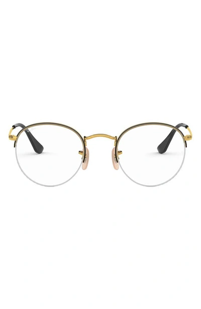 Ray Ban 51mm Round Optical Glasses In Gold Black
