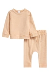 Nordstrom Babies' Print Fleece Sweatshirt & Pants Set In Coral Nougat
