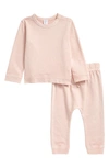 Nordstrom Babies' Print Fleece Sweatshirt & Pants Set In Pink Lotus