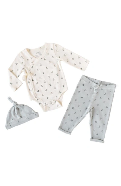 Pehr Babies' Hatchlings Bunny Bodysuit, Pants & Cap Set In Light/pastel Blue