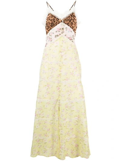 Blumarine Floral And Animalier Print Long Dress In Yellow