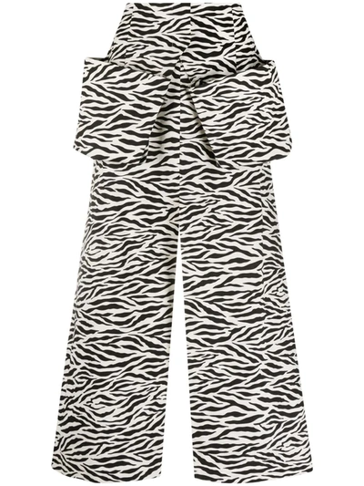 A.w.a.k.e. Women's Pocket-detailed Zebra-print Cotton Midi Skirt In White