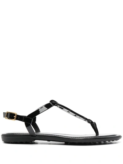 Tod's Kate Leather Thong Flat Sandals In Black