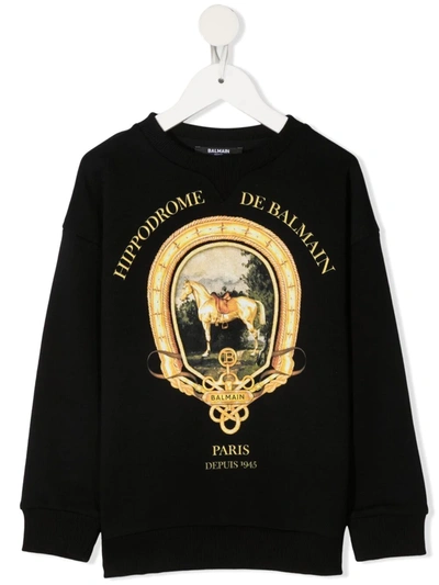 Balmain Teen Hippodrome Heritage Cotton Sweatshirt In Black