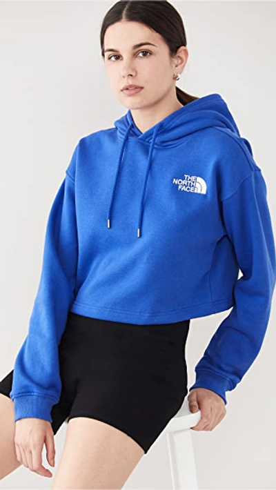 The North Face Logo Crop Hoodie In Tnf Blue