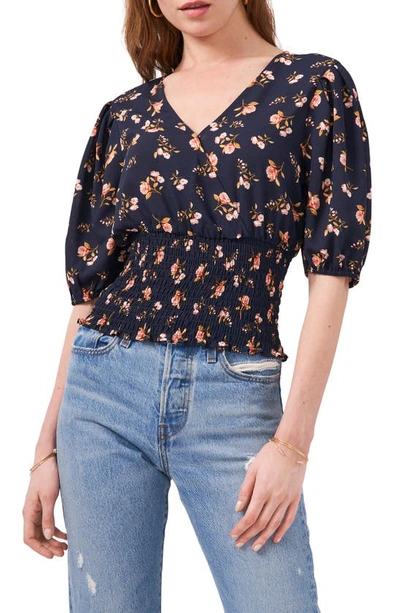 1.state Smocked Puff-sleeve Top In Floral Twilight
