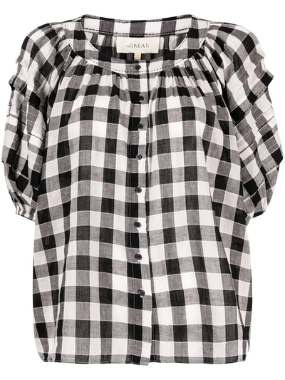 The Great The Carriage Gingham Blouse In Black & Cream Gingham