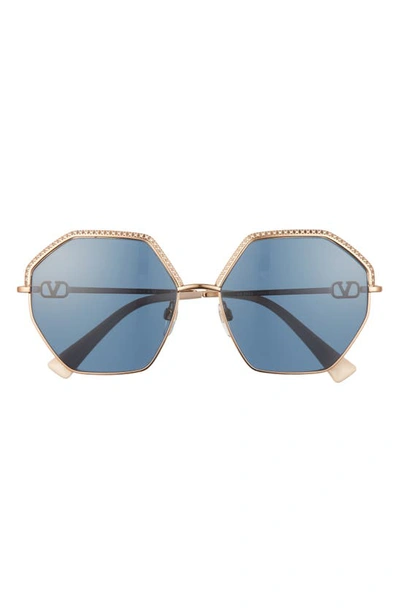 Valentino 59mm Crystal Trim Geometric Sunglasses In Rose Gold/ Blue