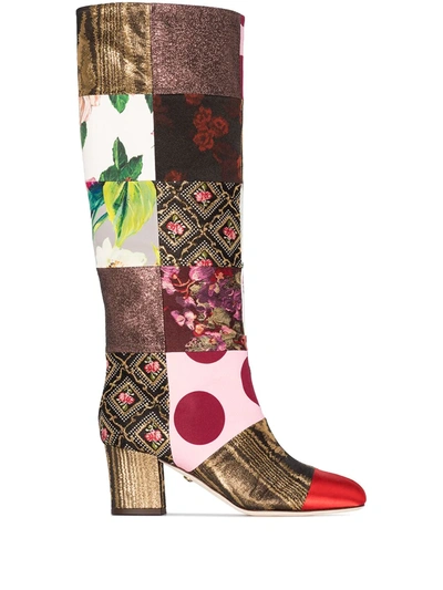 Dolce & Gabbana Red Vally 60 Patchwork Knee-high Boots