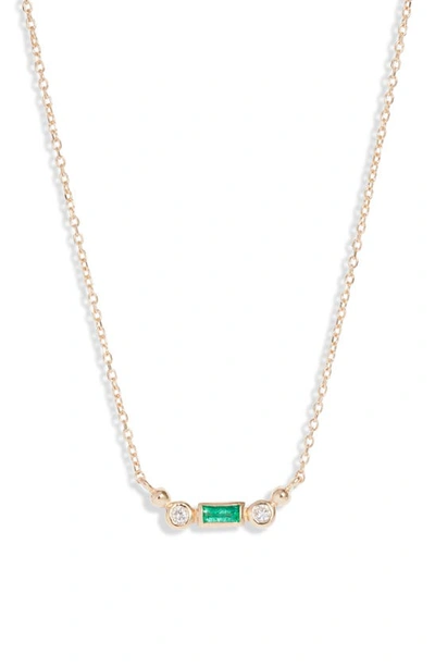 Anzie Cléo Emerald & Diamond Bar Pendant Necklace In Green