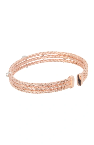 Meshmerise 18k Gold Vermeil Sterling Silver Cz Cuff Bracelet In Rose