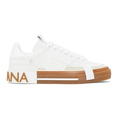 Dolce & Gabbana White & Tan Custom 2.zero Sneakers In 80001 White