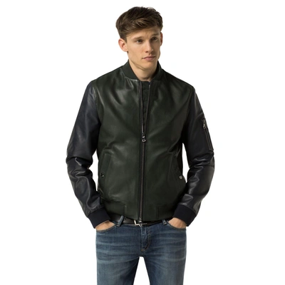 Tommy Hilfiger Leather Bomber Jacket - Dark Olive | ModeSens