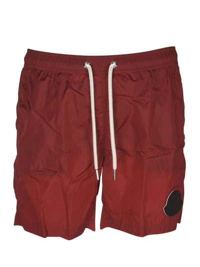 Moncler Maxi Logo Patch Swim Shorts In Red