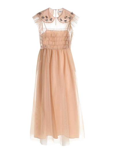 Vivetta Jewel Embroidery Tulle Dress In Nude Color In Pink