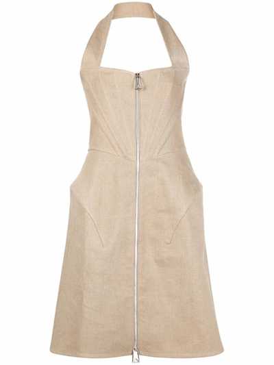 Bottega Veneta Sculpted Halterneck Sleeveless Dress In Beige