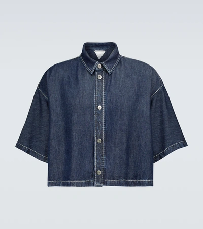 Bottega Veneta Short-sleeved Shirt Made Of Cotton Denim In Blue