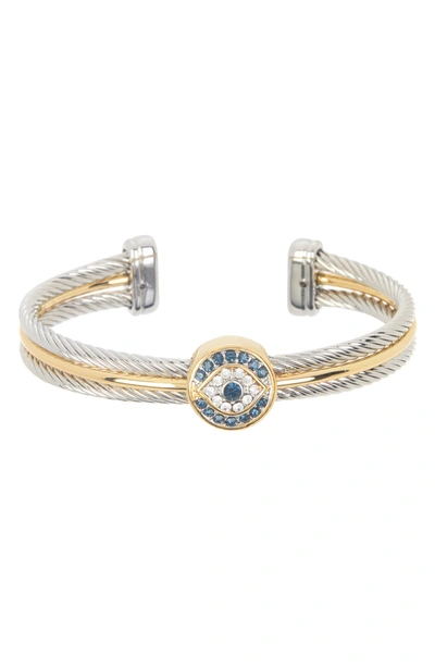 Meshmerise Twisted Cable Cz Evil Eye Bracelet In Two Tone
