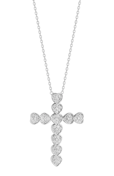Sphera Milano Cz Heart Cross Necklace In Silver