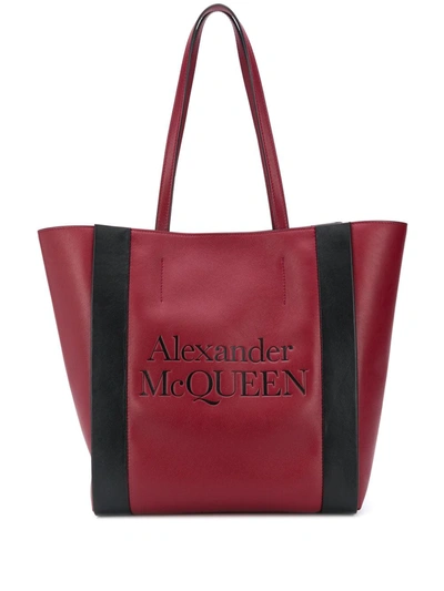 Alexander Mcqueen Signature Debossed Logo Tote Bag In Red