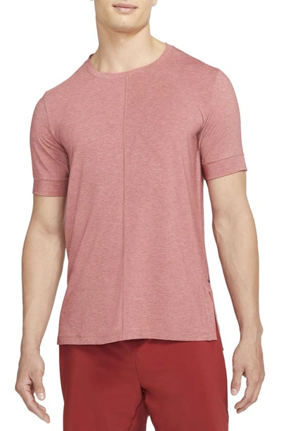Nike Dri-fit Yoga T-shirt In Dark Cayenne/ Rust Pink/ Black
