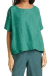 Eileen Fisher Washed Organic Linen Delave Boxy Top In Deep Aqua