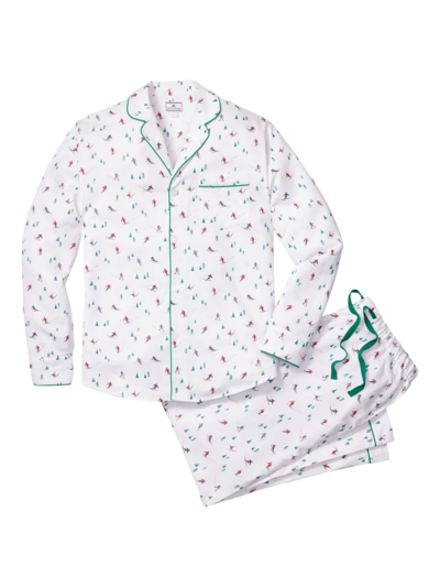 Petite Plume Men's Cotton Camp-print Long Pajama Set In White