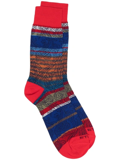Etro Men's Striped Paisley Socks In 0600 Rosso