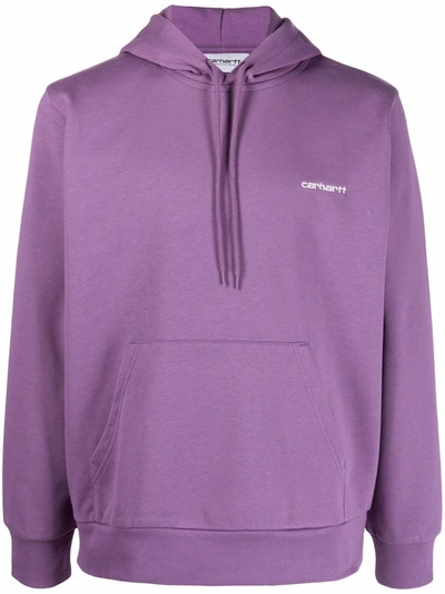 Carhartt Logo-embroidered Loopback Cotton-blend Jersey Hoodie In Purple