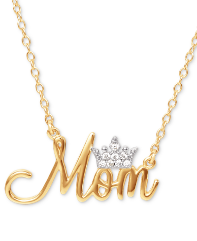 Disney Cubic Zirconia Mom Tiara 18" Pendant Necklace In 18k Gold-plate Over Silver In Gold Over Silver