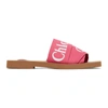Chloé Woody Flat Logo Ribbon Slide Sandals In Pink