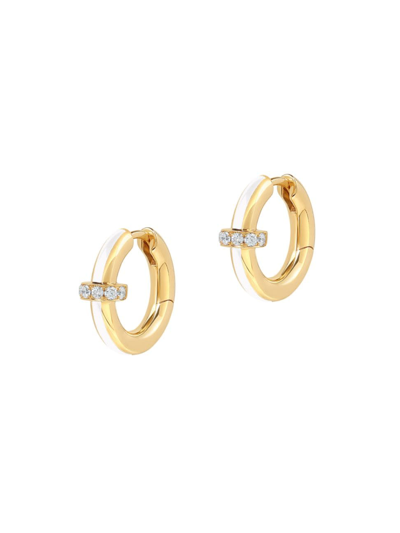 State Property Women's Voyager Idris 18k Yellow Gold, Diamond & White Enamel Minor Hoop Earrings