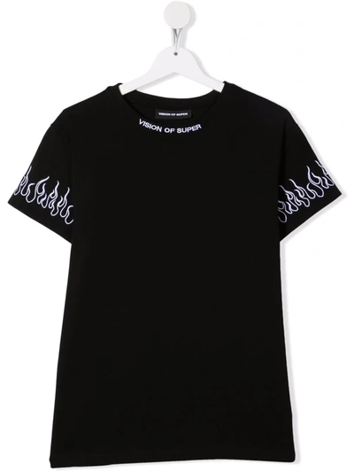 Vision Of Super Teen Embroidered Flame T-shirt In Nero