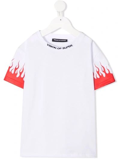 Vision Of Super Teen Flame-print Cotton T-shirt In Bianco