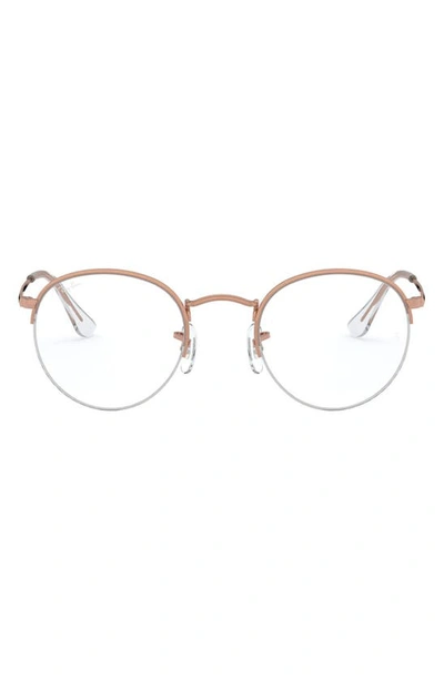 Ray Ban 51mm Round Optical Glasses In Rose Gold
