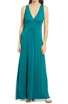 Loveappella V-neck Jersey Maxi Dress In Jade
