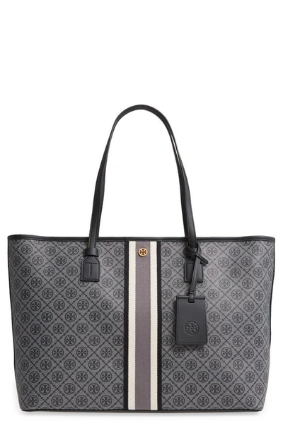Tory Burch T Monogram Coated Canvas Tote In Black/gold