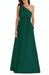 Alfred Sung Bow One-shoulder Satin Trumpet Gown In Green