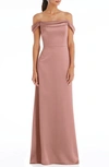 Dessy Collection Draped Pleat Off-the-shoulder Maxi Dress In Desert Rose