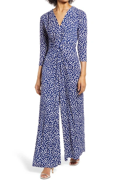 Harper Rose Abstract Dot Long Sleeve Jumpsuit In Navy Ivory