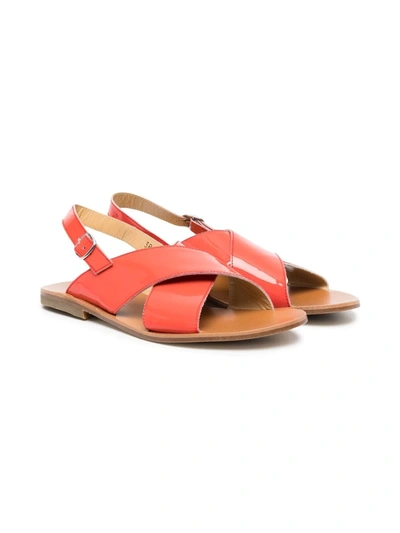 Gallucci Teen Patent-leather Crossover-straps Sandals In Rosso