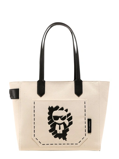 Karl Lagerfeld Canvas Shoulder Bag In Beige