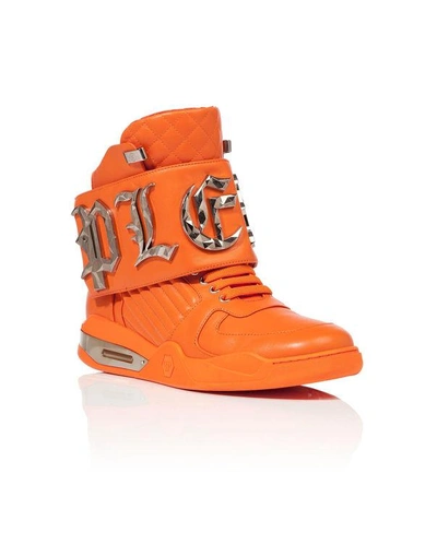 Philipp Plein Hi-top Sneakers "bye" In Orange/nickel