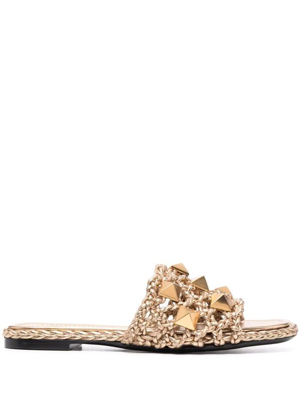 valentino roman stud ankle strap flat