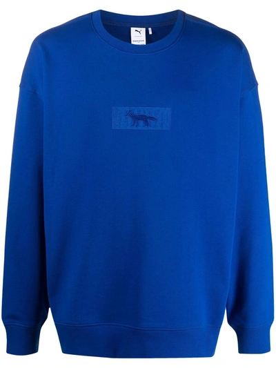 Puma Logo-embroidered Cotton Sweatshirt In Blue
