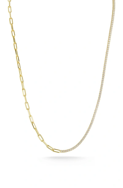 Glaze Jewelry 14k Gold Plated Sterling Silver Cz Mixed Chain Necklace In Yellow Gold