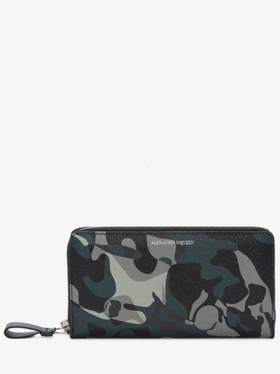 Alexander Mcqueen Camouflage Zipper Wallet In Black/multicolor