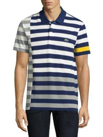 Lacoste Short-sleeve Striped Cotton Polo In Blue