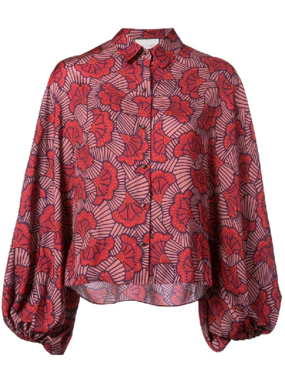 Alexis Nicolette Blooming Batwing-sleeve Blouse, Red